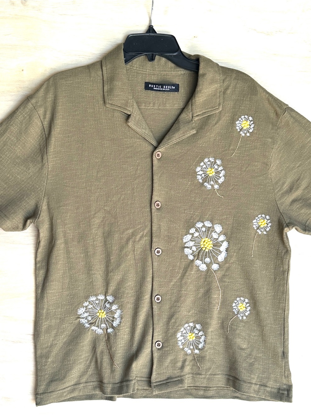 Rustic Souls Olive Green Short Sleeve Button-Up Shirt with Embroidery